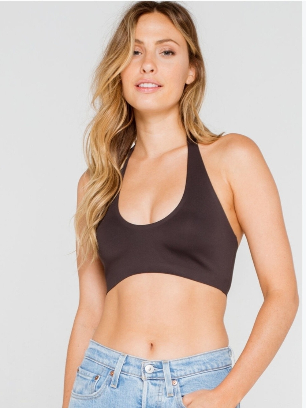 Intimately Free People Amber Scoop Neck Halter Bra Top Black Size S Boho